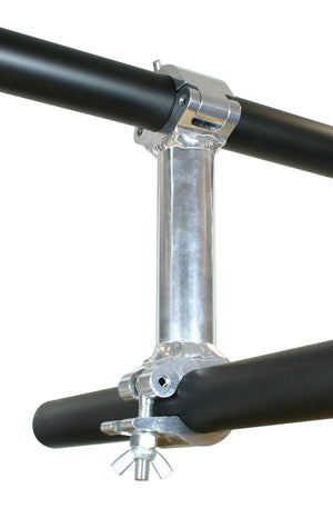 Doughty Speedrail angled tube fittings for 48mm tube, used in stage and studio structural frameworks.
