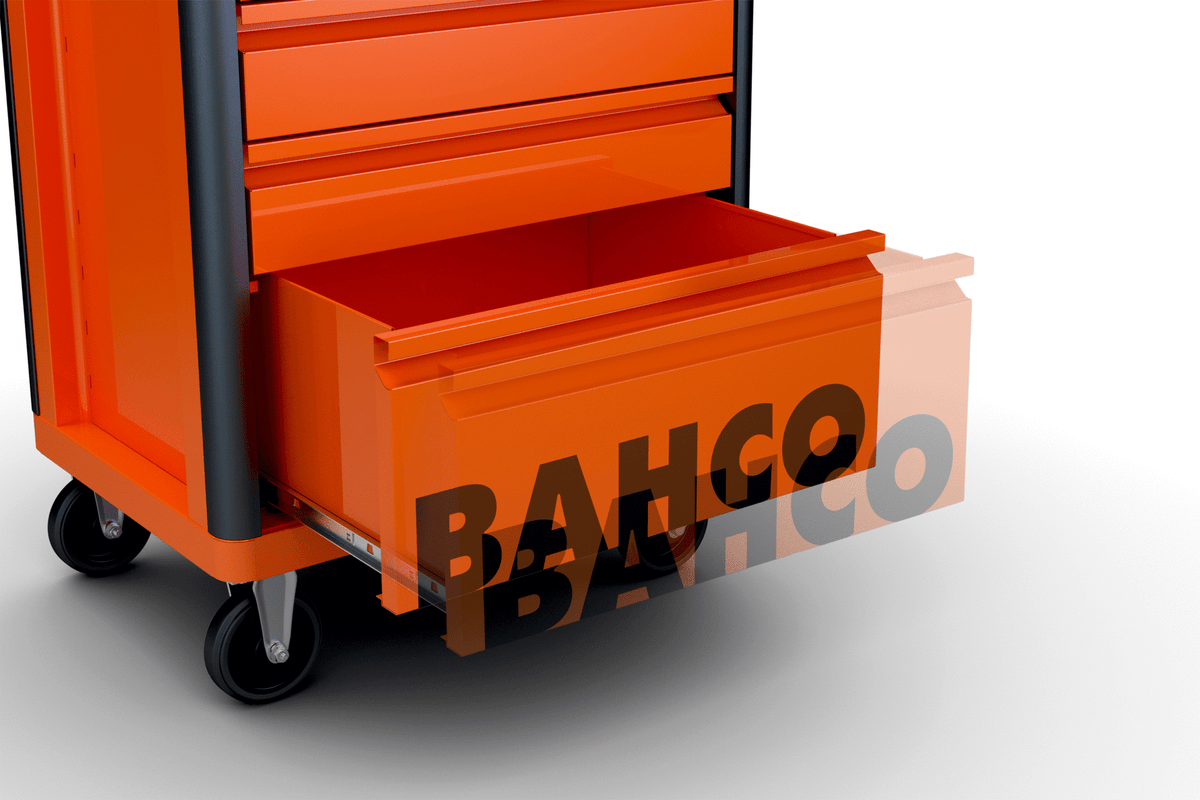 Bahco - Bahco 1472K7 26in E72 Storage HUB Tool Trolley with 7 Drawers Orange - Orange rolling tool cabinet with open drawer. - imagen 3