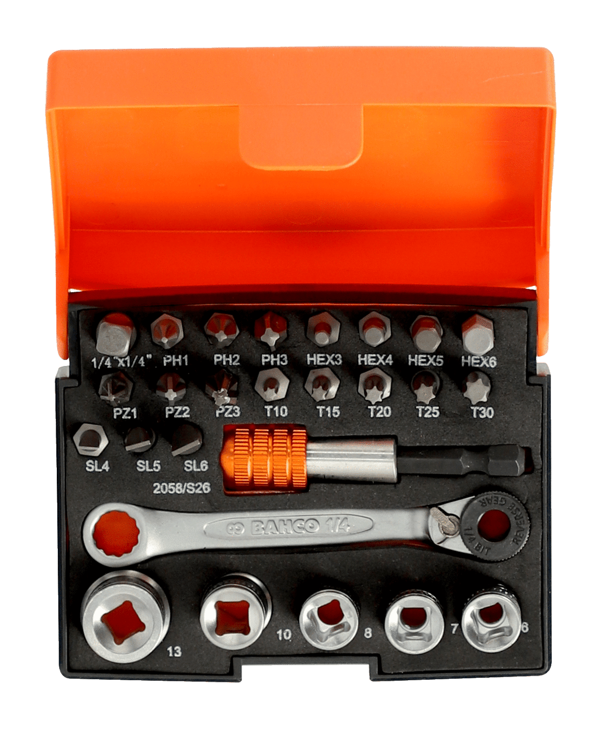 Bahco - Bahco 2058/S26 1/4in Drive Ratchet Socket Set, 26 Piece - Compact socket set with ratchet and various bits. - imagen 2