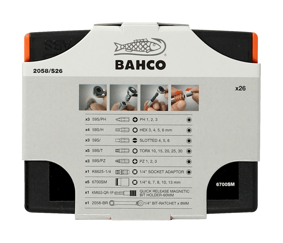 Bahco - Bahco 2058/S26 1/4in Drive Ratchet Socket Set, 26 Piece - Bahco 26-piece screwdriver bit set with ratchet. - imagen 5