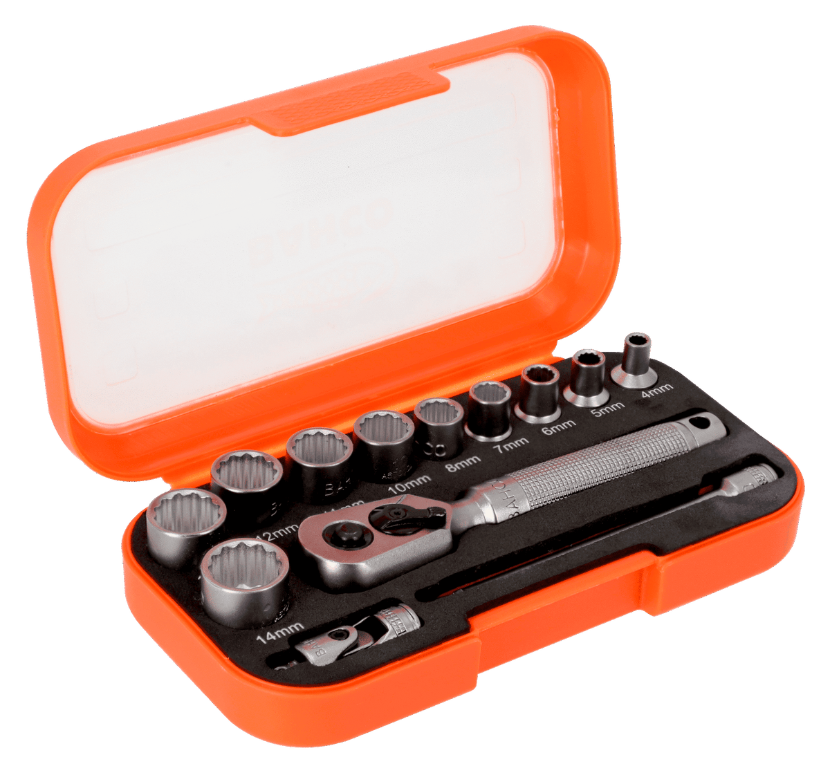 Bahco - Bahco SBS13MC10.5 1/4in Drive Socket Set, 13 Piece - Orange socket wrench set in compact plastic case. - imagen 2