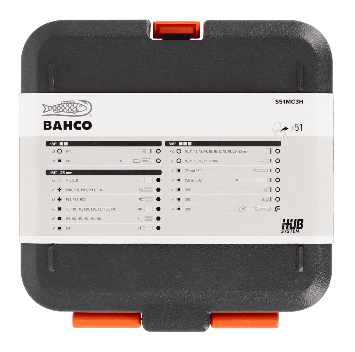 Bahco - Bahco S51MC3H 3/8in Drive Standard and Deep Socket & 1/4in Bit Set, 51 Piece - Bahco 51-piece socket set in black plastic case. - imagen 9
