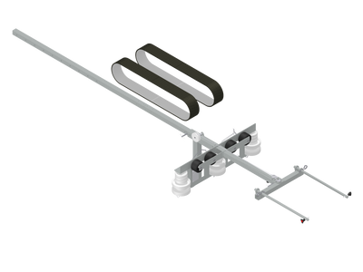 Antenna system with a long horizontal rod and two vertical loops on a white background