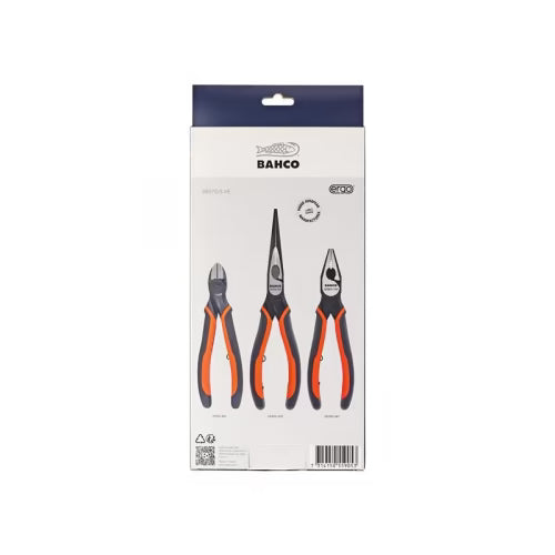 Bahco - Bahco XMAS 9897G/3-XE Plier Set, 3 Piece - Bahco plier set with ergonomic orange-black handles. - imagen 2