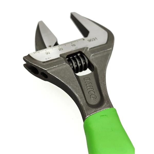 Bahco - Bahco 9031 ERGO™ Extra Wide Jaw Adjustable Wrench Phosphate Green 218mm - Adjustable wrench with green handle, measurement scale. - imagen 2