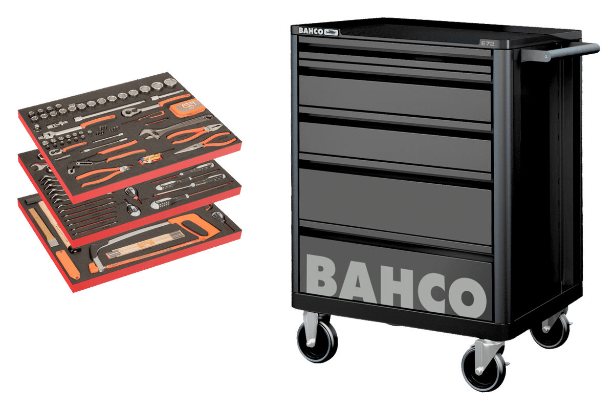Bahco - Bahco BASIC Tool Trolley General Purpose Tool Kit, 158 Piece - Tool cabinet with multi-drawer toolset, BAHCO branding. - imagen 2