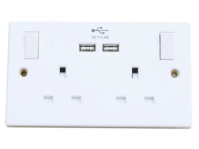 Dencon Switched Socket 2-Gang + 2 USB Ports 13A