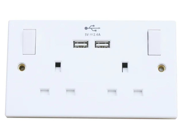 Dencon Switched Socket 2-Gang + 2 USB Ports 13A