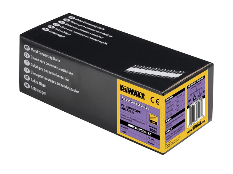DeWALT Power Tools Galvanised Metal Connector Twist Nail 3.4 x 35mm (Pack 1000) - imagen 3