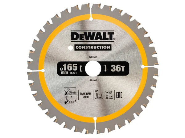 DEWALT Cordless Construction Trim Saw Blade 165 x 20mm x 36T – – Now available at MTN Shop UK.