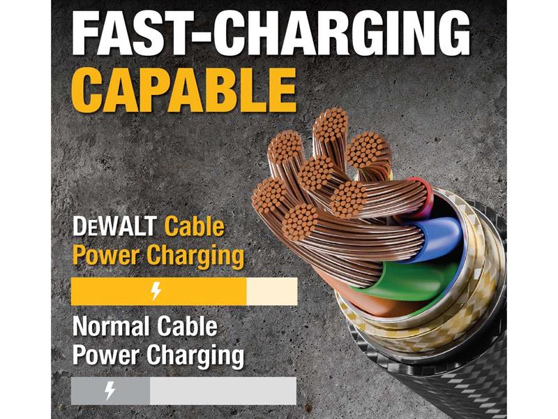 DEWALT Telecoms USB A to Lightning® Reinforced Charging Cable 1.2m (4ft)