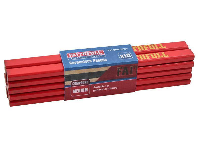 Faithfull FSC Carpenter's Pencils - Red / Medium (Pack 10) - imagen 5