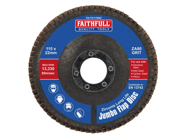 Faithfull Zirconia Abrasive Jumbo Flap Disc ZA80 115mm – – Now available at MTN Shop UK.