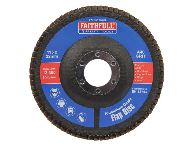 Faithfull Aluminium Oxide Flap Disc 115 x 22mm 40 Grit – – Now available at MTN Shop UK. - imagen 2