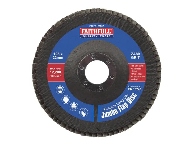 Faithfull Zirconia Abrasive Jumbo Flap Disc ZA80 125mm – – Now available at MTN Shop UK. - imagen 2