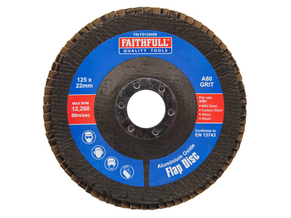 Faithfull Aluminium Oxide Flap Disc 125 x 22mm 80 Grit – – Now available at MTN Shop UK.