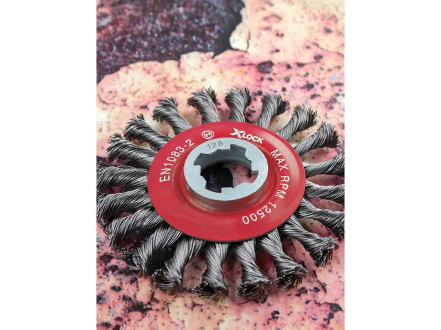 Faithfull X-LOCK Conical Wire Brush 115mm M14x2, 0.50mm Steel Wire – – Now available at MTN Shop UK. - imagen 4