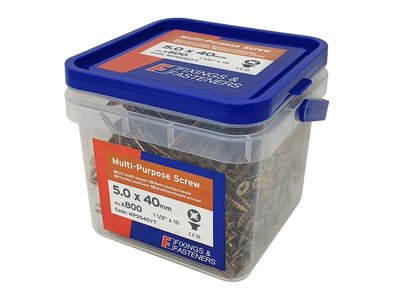 ForgeFix Multi-Purpose Pozi Compatible Screw CSK ST ZYP 5.0 x 40mm Tub 800