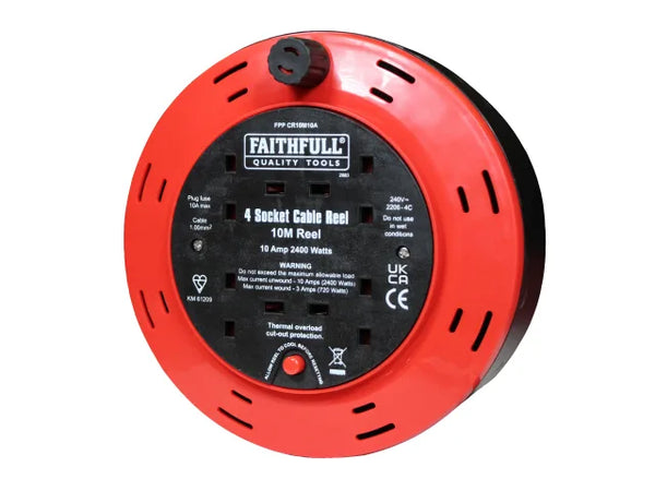 Faithfull Cable Reel 240V 10A 4-Socket 10m – – Now available at MTN Shop UK.