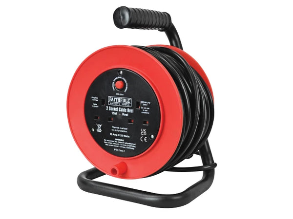 Faithfull Open Drum Cable Reel 240V 13A 2-Socket 15m – – Now available at MTN Shop UK.