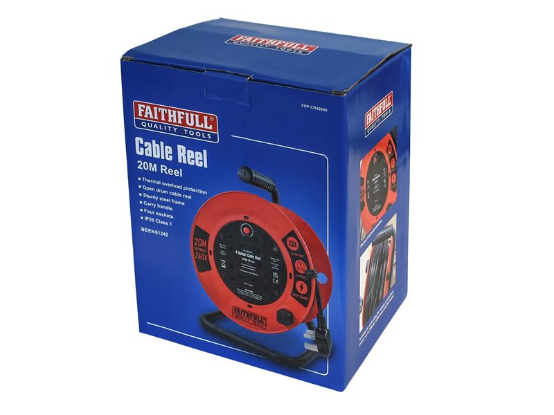 Faithfull Power Plus Open Cable Reel 240V 20m 13A 4 Socket (1.25mm Cable) - imagen 2