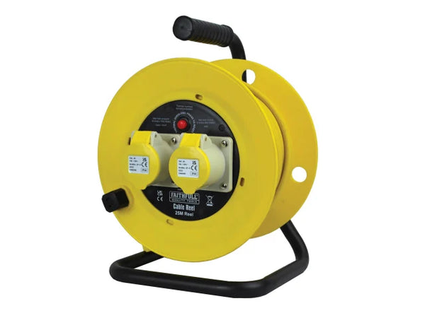 Faithfull Open Drum Cable Reel 110V 16A 2-Socket 25m (1.5mm Cable) – – Now available at MTN Shop UK.