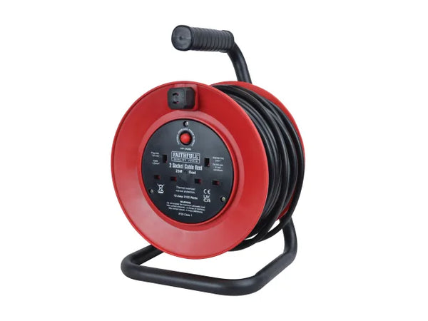 Faithfull Open Drum Cable Reel 240V 13A 2-Socket 25m – – Now available at MTN Shop UK.