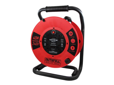 Faithfull Power Plus - Faithfull Power Plus Open Cable Reel 240V 40m 13A 4 Socket (1.25mm Cable) - Red 40M cable reel with four sockets, 240V.