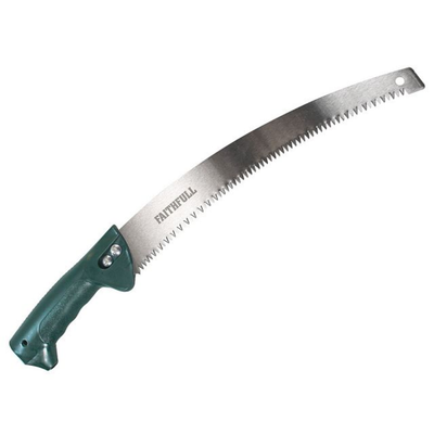 Curved pruning saw with green handle