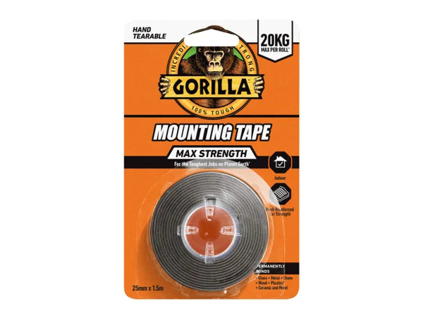 Gorilla Glue Max Strength Indoor Mounting Tape 25mm x 1.5m Black – – Now available at MTN Shop UK.
