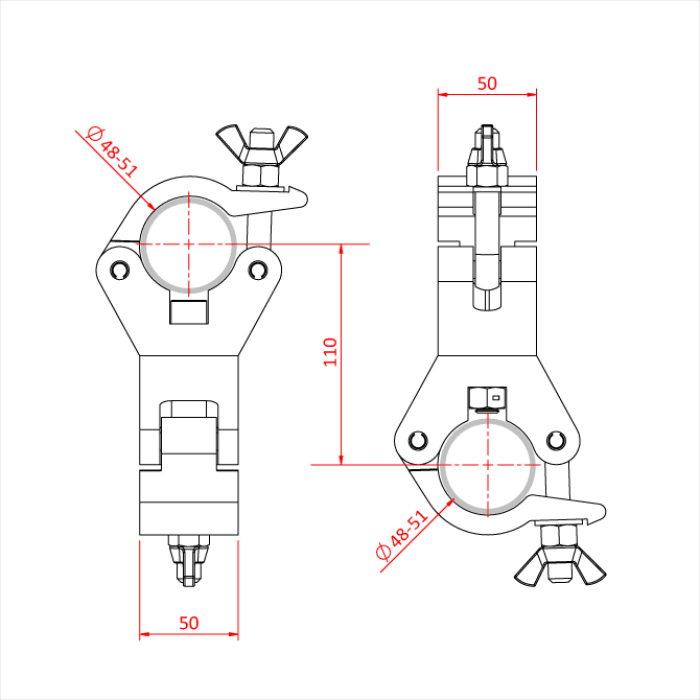 Doughty All Weather Swivel Coupler - Adjustable pipe clamp with precise measurements and wingnut fastener. - imagen 4