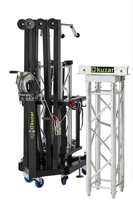 Kuzar K-10 truss tower lift folded in compact storage position