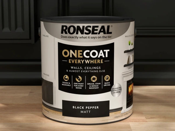Ronseal One Coat Everywhere Interior Paint Black Pepper Matt 2.5 litre – – Now available at MTN Shop UK.