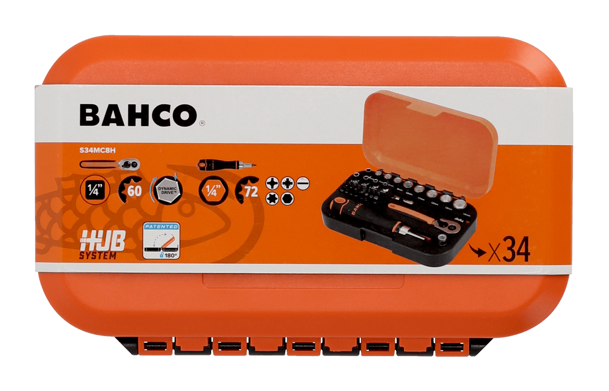 Bahco - Bahco S34MC8H 1/4in Drive Socket & Bit Set, 34 Piece - Bahco 34-piece tool set, orange case, interchangeable bits. - imagen 7