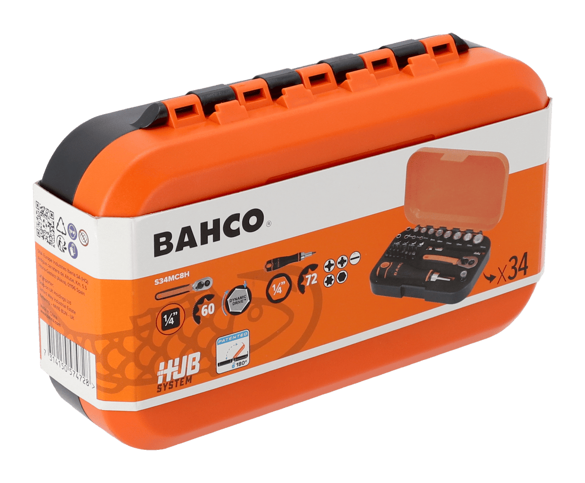 Bahco - Bahco S34MC8H 1/4in Drive Socket & Bit Set, 34 Piece - Bahco tool set, orange case, 34-piece kit. - imagen 10