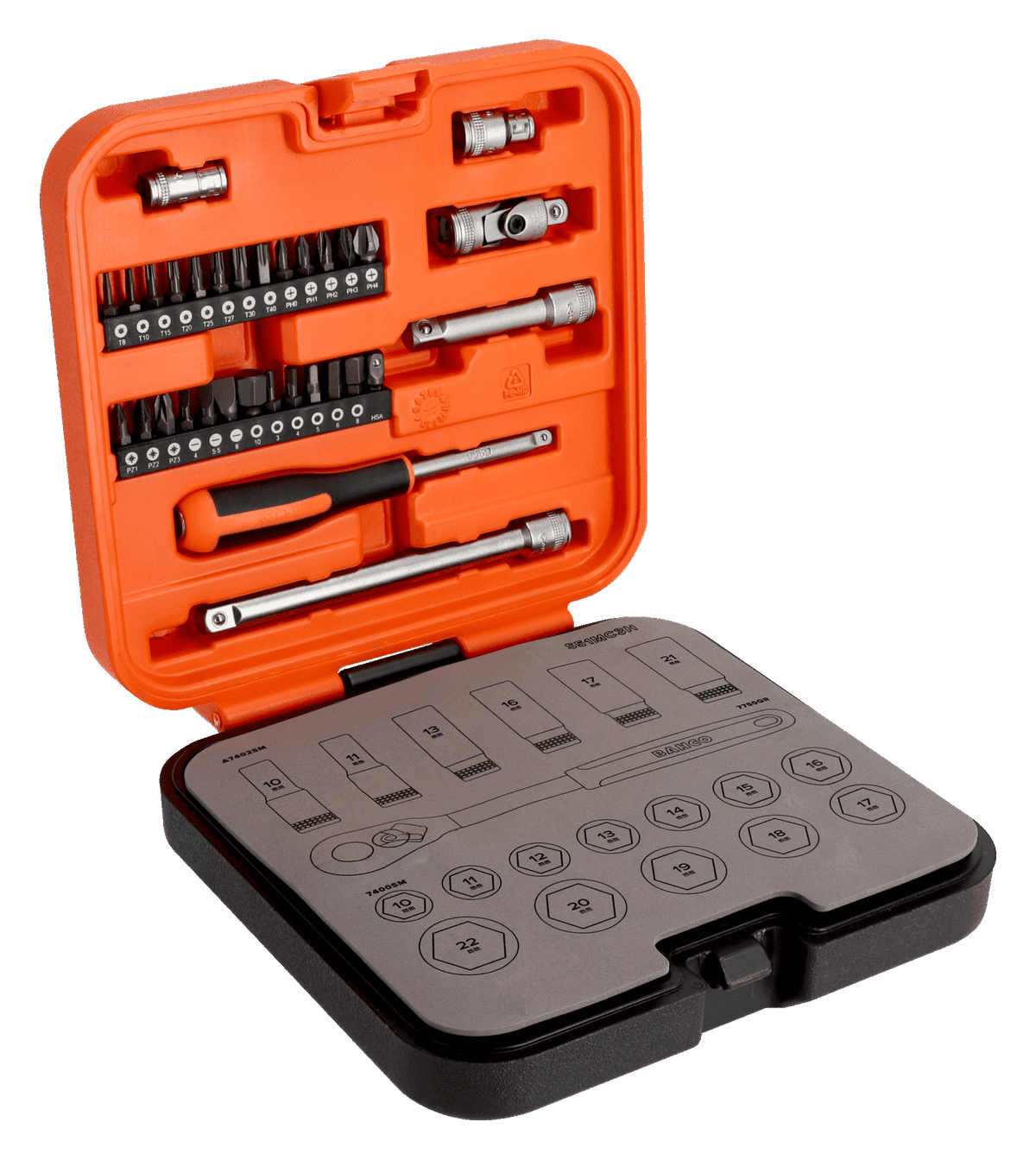 Bahco - Bahco S51MC3H 3/8in Drive Standard and Deep Socket & 1/4in Bit Set, 51 Piece - Comprehensive socket wrench set in durable orange case. - imagen 6