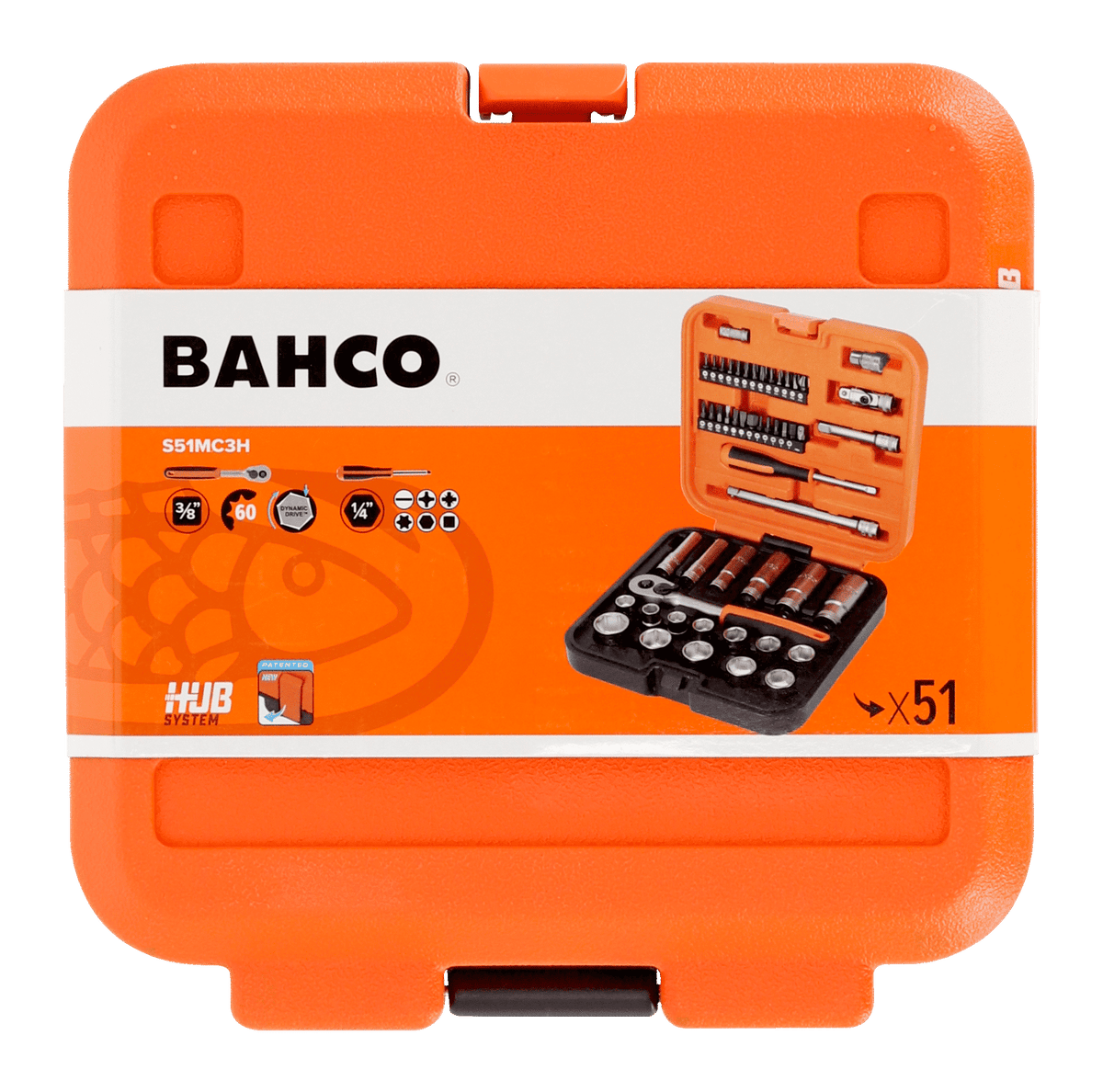 Bahco - Bahco S51MC3H 3/8in Drive Standard and Deep Socket & 1/4in Bit Set, 51 Piece - Orange Bahco 51-piece tool set in carry case. - imagen 16