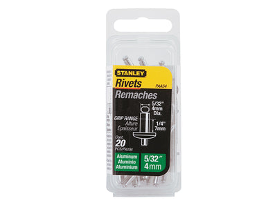 Stanley 1-PAA54 Aluminium Rivets Medium 4 x 7mm Pack of 20