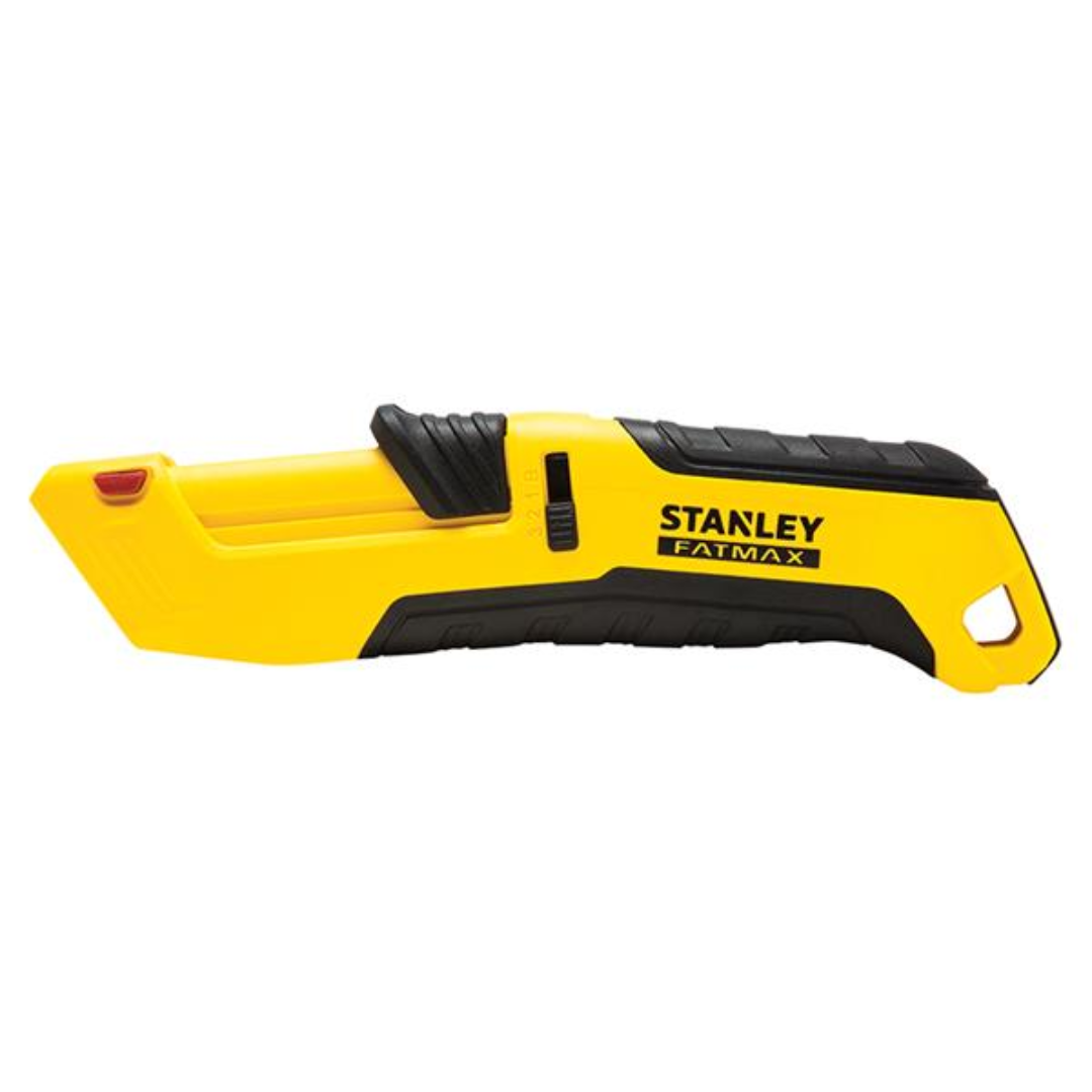 A Stanley FatMax utility knife with a bright yellow body and black textured grip accents, shown in profile against a plain white background. - imagen 2