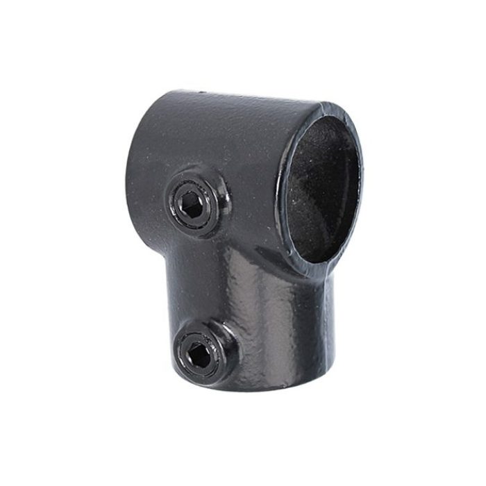 Doughty Pipeclamp Short Tee - Black metal pipe connector with hex bolts. - imagen 2
