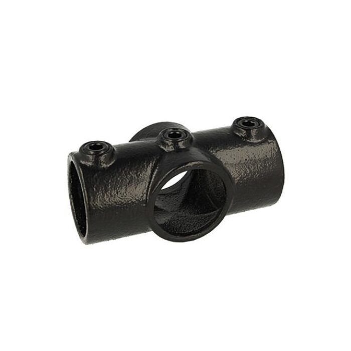 Doughty Pipeclamp Two Socket Crossover - Black metal pipe connector with three screw holes. - imagen 3