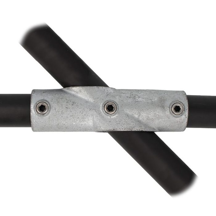 Doughty Pipeclamp Two Socket Cross Adjustable Centre 30-60° - Steel pipe coupling with dual connectors, galvanized finish. - imagen 2