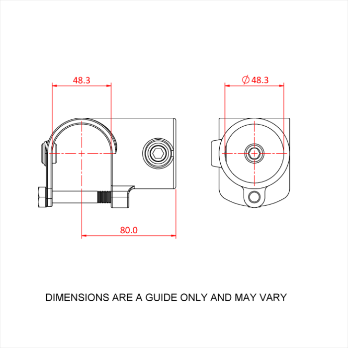 Doughty Pipeclamp Clamp On Tee - Clamp bracket technical drawing with dimensions indicated. - imagen 2