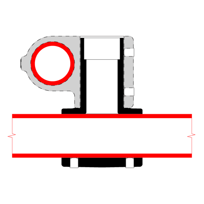 Doughty Speedrail Adjustable Crossover - Red and black mounting bracket with circular clamp. - imagen 3