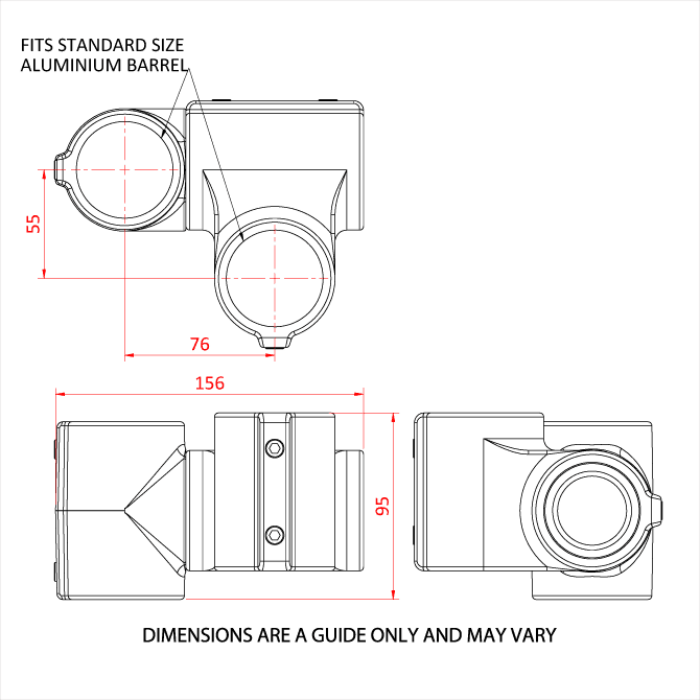Doughty Speedrail Adjustable Crossover - Aluminium barrel mount with precise dimensions diagram. - imagen 4