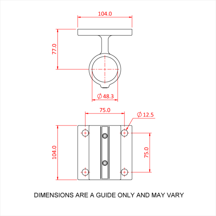 Doughty Speedrail Railing Side Support - Handrail bracket technical drawing with dimensions. - imagen 2