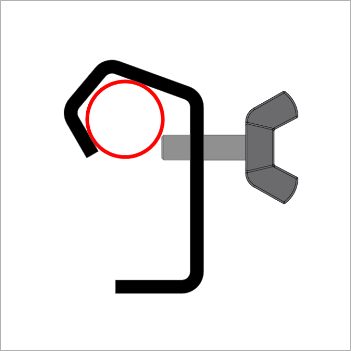 Doughty 18mm Light Duty Hook Clamp - Black bracket with red circle and gray clamp. - imagen 3