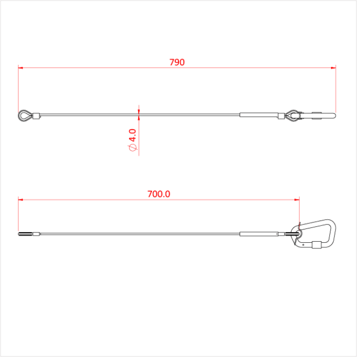 Doughty 50Kg Safety Bond-4mm x 700mm - Steel wire cable with loop and carabiner clip. - imagen 2