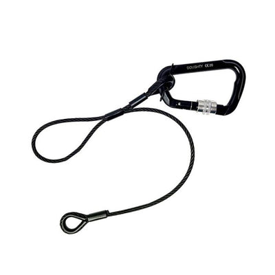Doughty 75Kg Safety Bond-TV Spec - Black safety cable with locking carabiner clip.