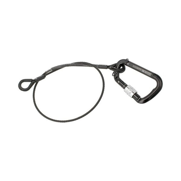 Doughty 75Kg Safety Bond-5mm x 700mm-TV Spec - Black steel safety cable with locking carabiner clip.